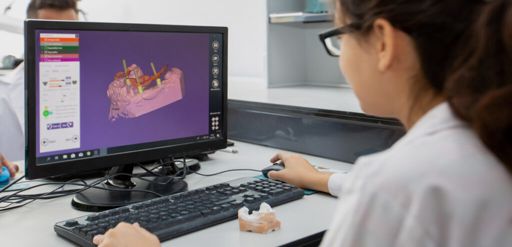 woman dental lab digital tools